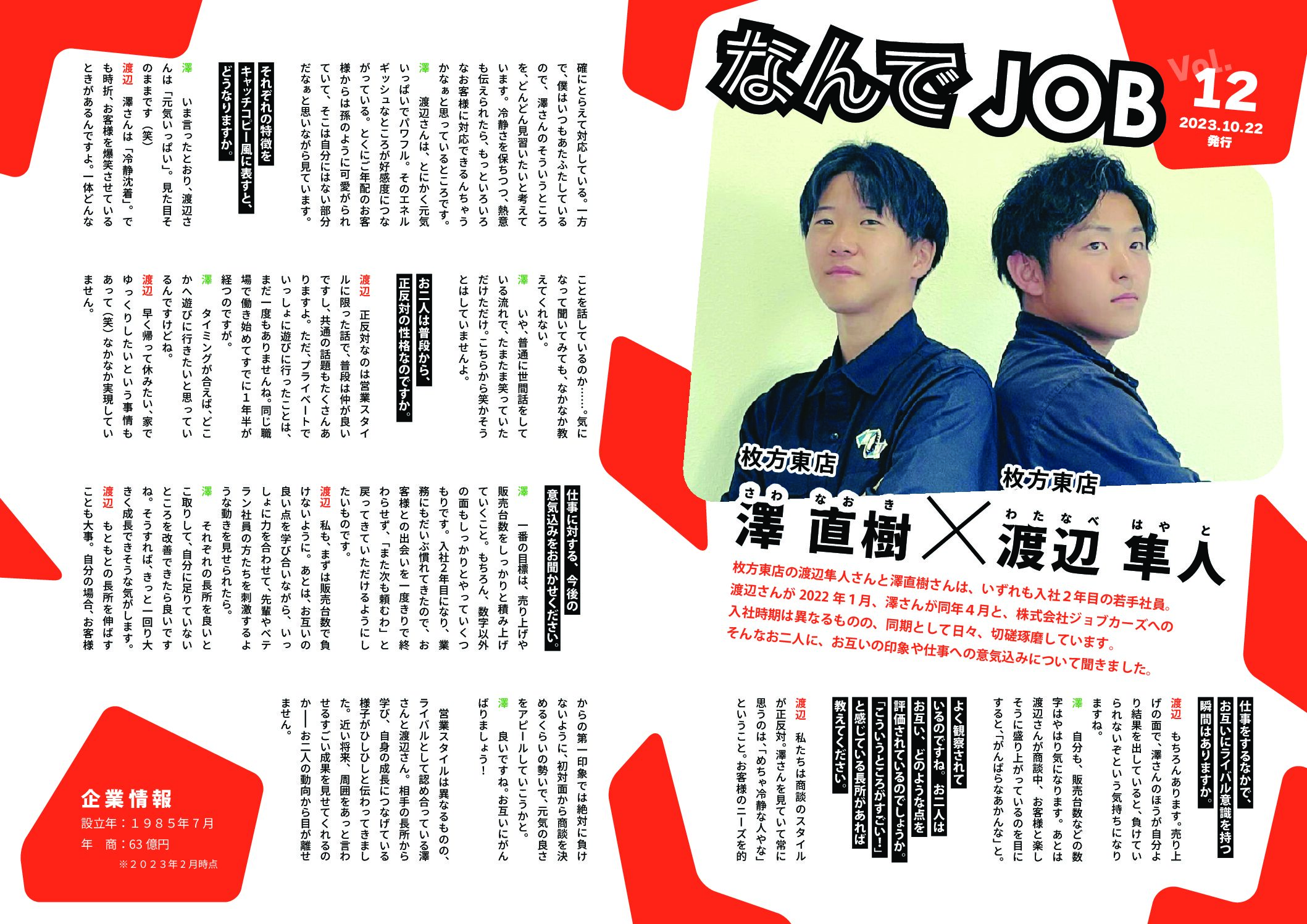 なんでJOB　Vol.12　入社２年目！同じ店の全く違うタイプの二人が対談！どうやら良いライバル関係のようです。